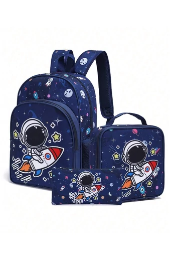Školský Set Pre Chlapcov, Batoh s Motívom Astronauta, Modrý (3 kusy)
