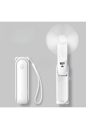 Ventilátor prenosný skladací F8X 3v1 s externou batériou a baterkou, 4000mAh, USB-C Biely