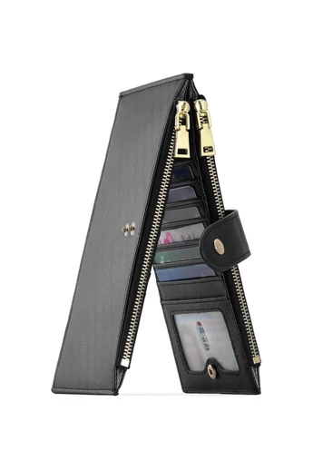 Dámska Peňaženka RFID z PU kože so 16 priehradkami na karty, Čierna 19,5×11×2cm