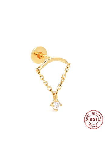 Elegantný pozlátený piercing do ucha vyrobený zo striebra S925 s jemnou retiazkou so zirkónovým doplnkom 5A (1ks)