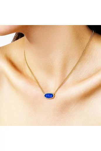 Elegantná medená retiazka pozlátená 18k zlatom s modrým kameňom 