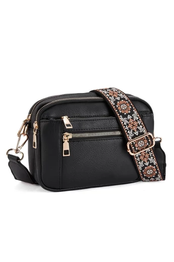 Crossbody kabelka s hnedým nastaviteľným popruhom z PU Bonluo Čierna 20*15,6*5,1cm 