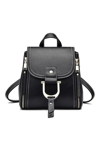 Ruksak/Crossbody Kabelka 2v1 pre ženy, Kompaktná z PU, Čierna, 21*21*13cm