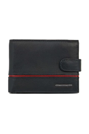 Pánska peňaženka z pravej kože s RFID ochranou, čierna s elegantným červeným detailom, 9*12,5*2cm