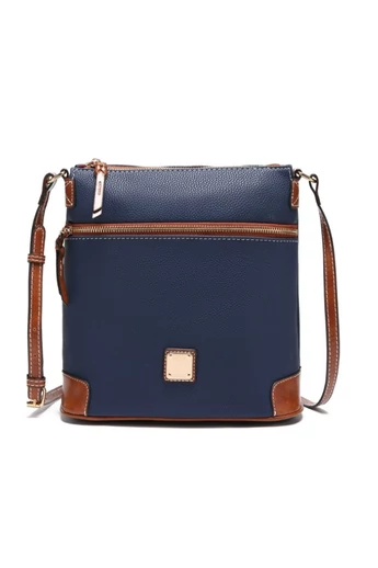 Crossbody kabelka z PU kože s viacerými vreckami a nastaviteľným ramenným popruhom, tmavomodrá 24×25×10cm