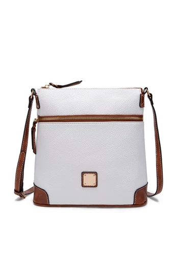 Crossbody kabelka z PU kože s viacerými vreckami a nastaviteľným ramenným popruhom, biela 24×25×10cm