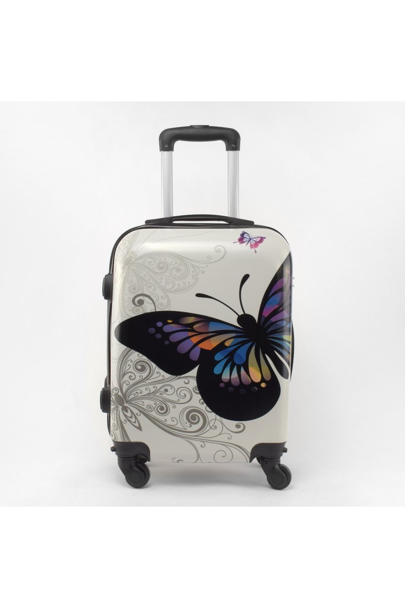Ormi biely palubný plastový kufor so vzorom motýľa, veľkosť Ryanair, Wizzair (53*36*20)