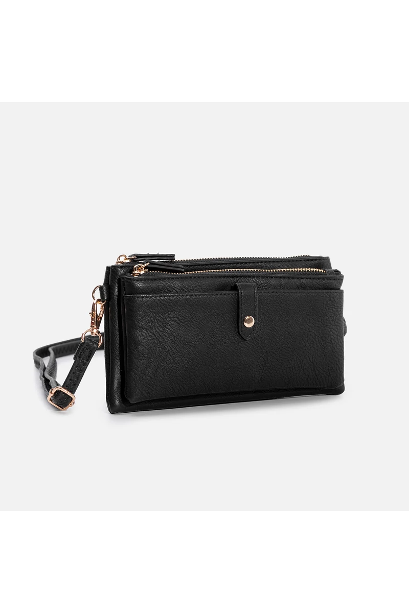 JGL čierna dámska crossbody kabelka dvojkomorová z umelej kože