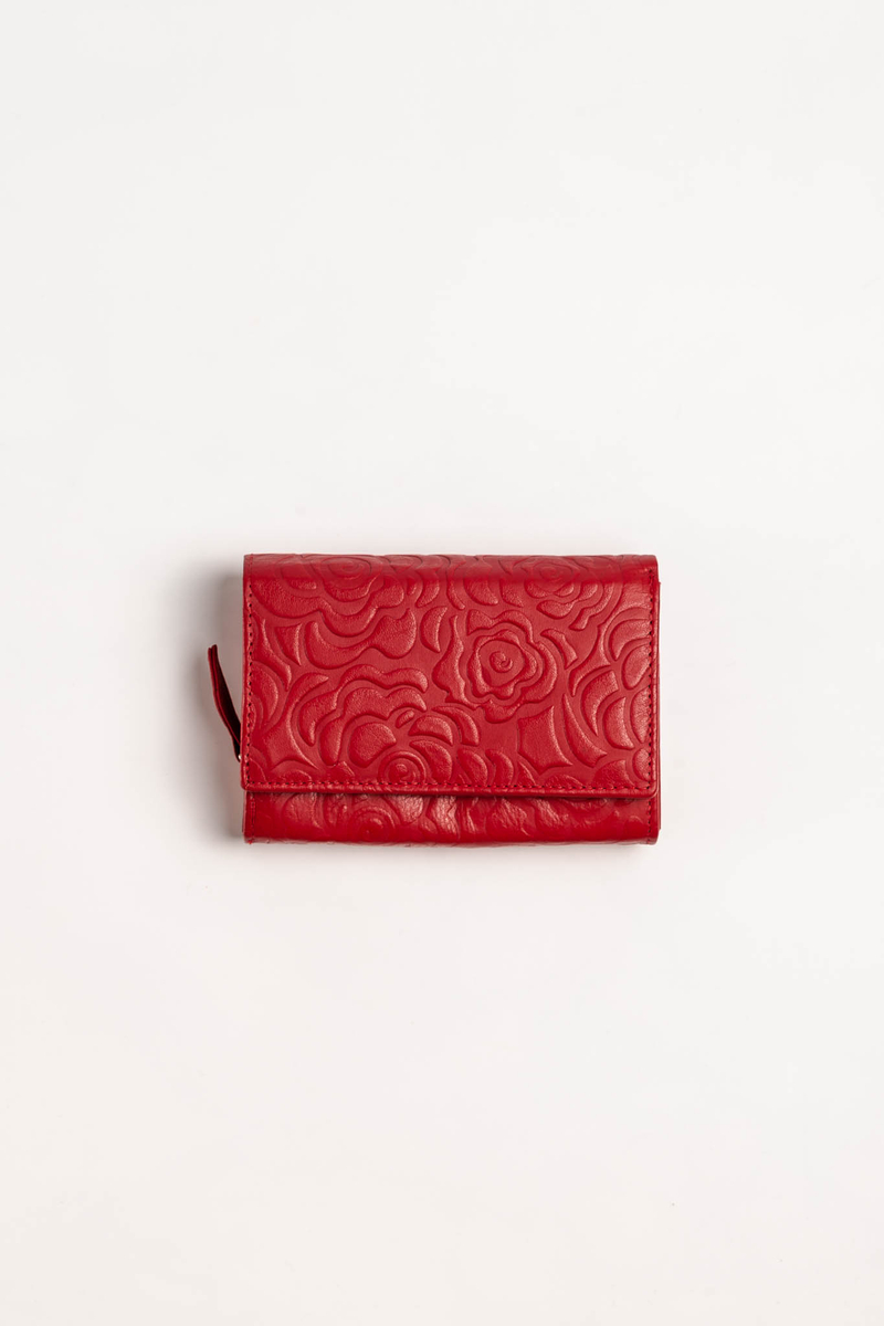 Sylvia Belmonte červená peňaženka s vytlačeným vzorom ruží vyrobená z pravej kože