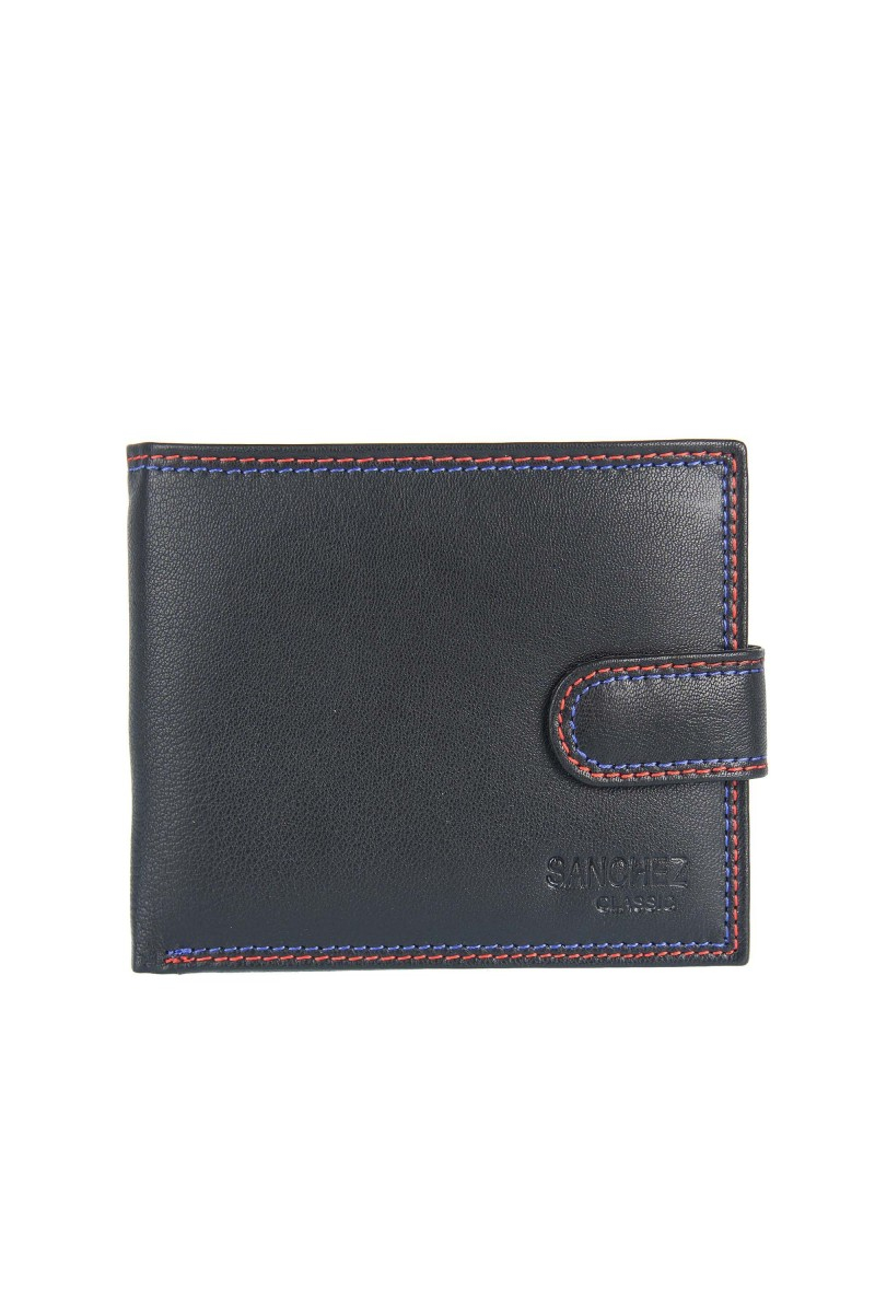 Sanchez čierna pánska peňaženka z pravej kože, s  červeno/modrým prešívaním