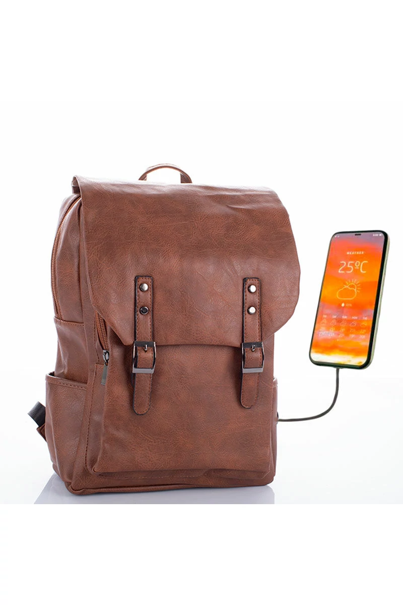 Hnedý RHINO Batoh na notebook s USB káblom, veľkosť Wizzair (40*30*20cm)