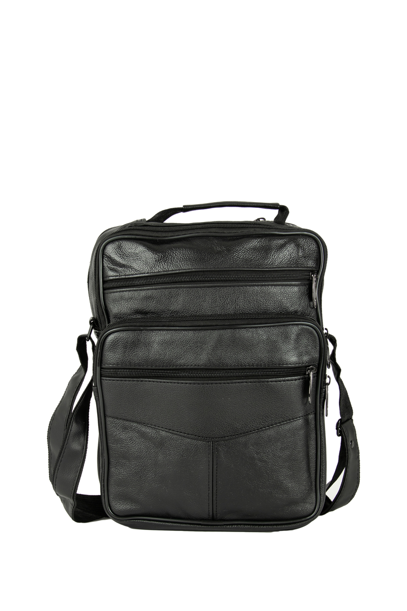 D.D.DAS čierna pánska crossbody kabelka  z prírodnej kože, Rozmery 36 cm x 28 cm x 8 cm
