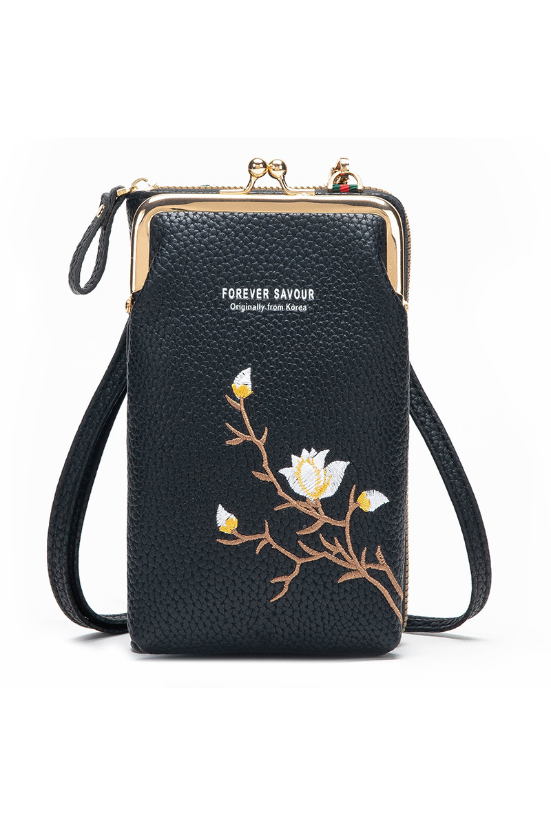 Bonluo malá Crossbody kabelka/ Peňaženka s vyšívanými čerešňovými kvetmi, umelá koža, Veľkosť 19*11*5cm