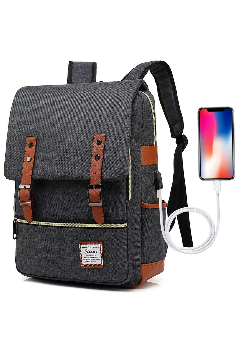 Tmavosivý batoh prémiovej kvality s USB priestorom s veľkosťou Wizzair (40*30*15 cm) Bonluo