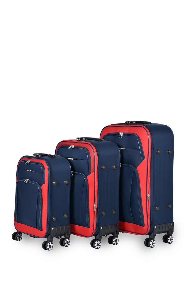 BESTY Súprava ultraľahkých červeno modrých textilných kufrov (4 kolieska)