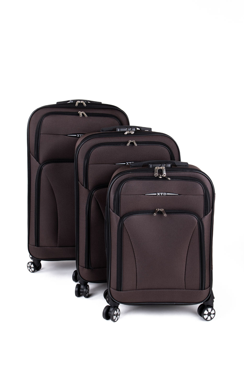 BESTY Sada ultraľahkých hnedých textilných kufrov