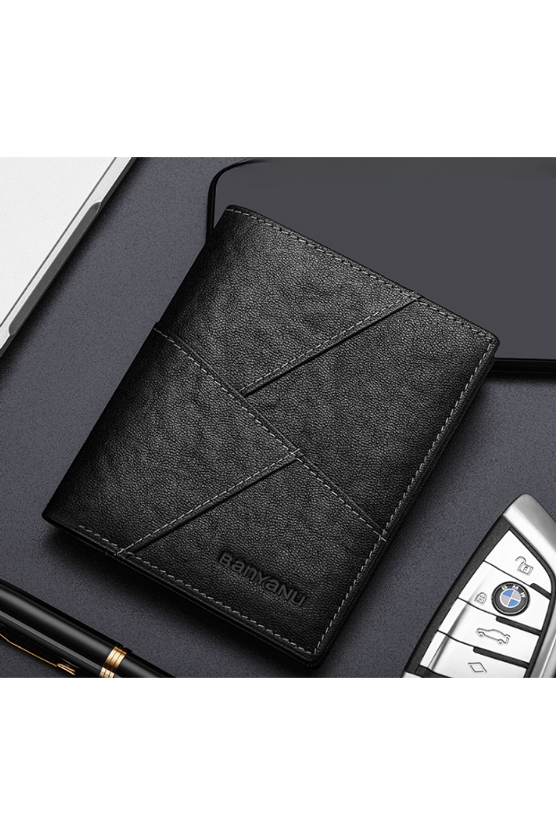 Bonluo Čierna pánska peňaženka vyrobená z prírodnej kože Veľkosť 11,5*9,5*07cm